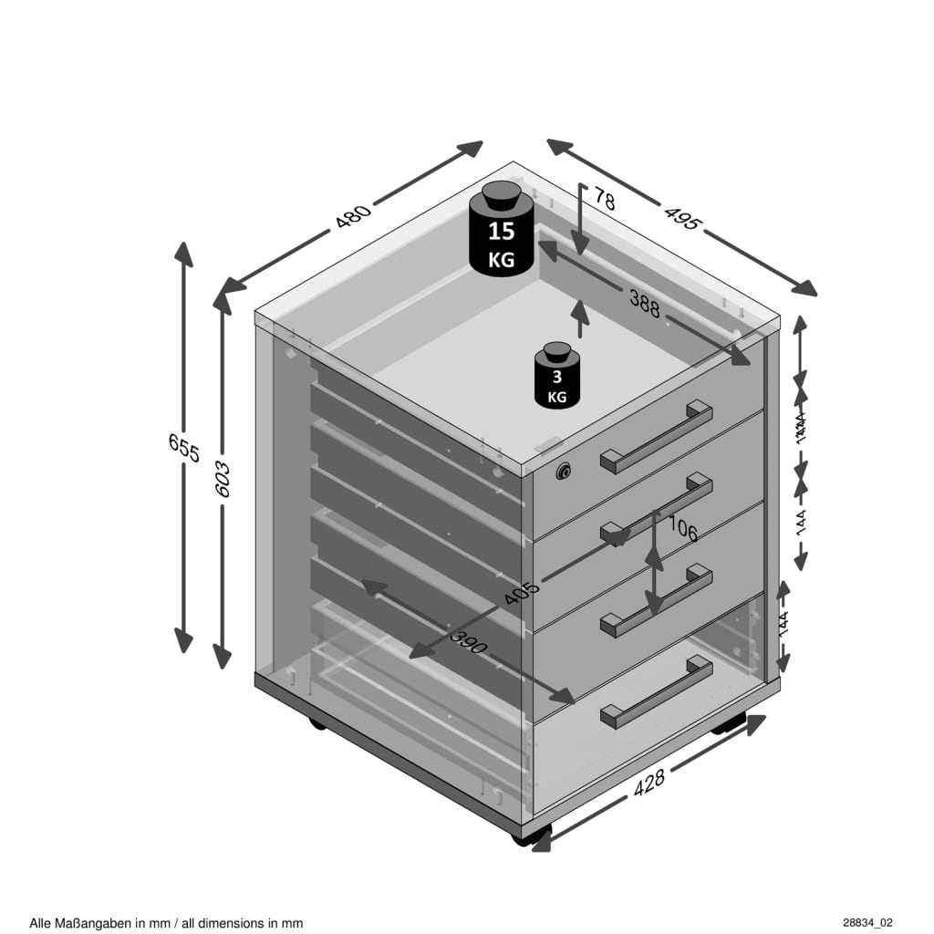 FMD Armoire à tiroirs mobile 48x49,5x65,5 cm blanc