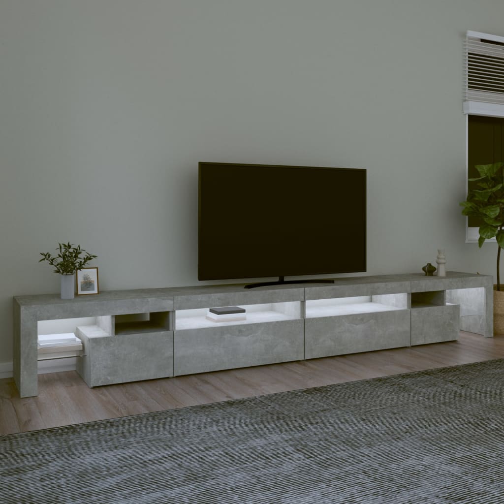 vidaXL Meuble TV avec lumières LED Gris béton 290x36,5x40 cm