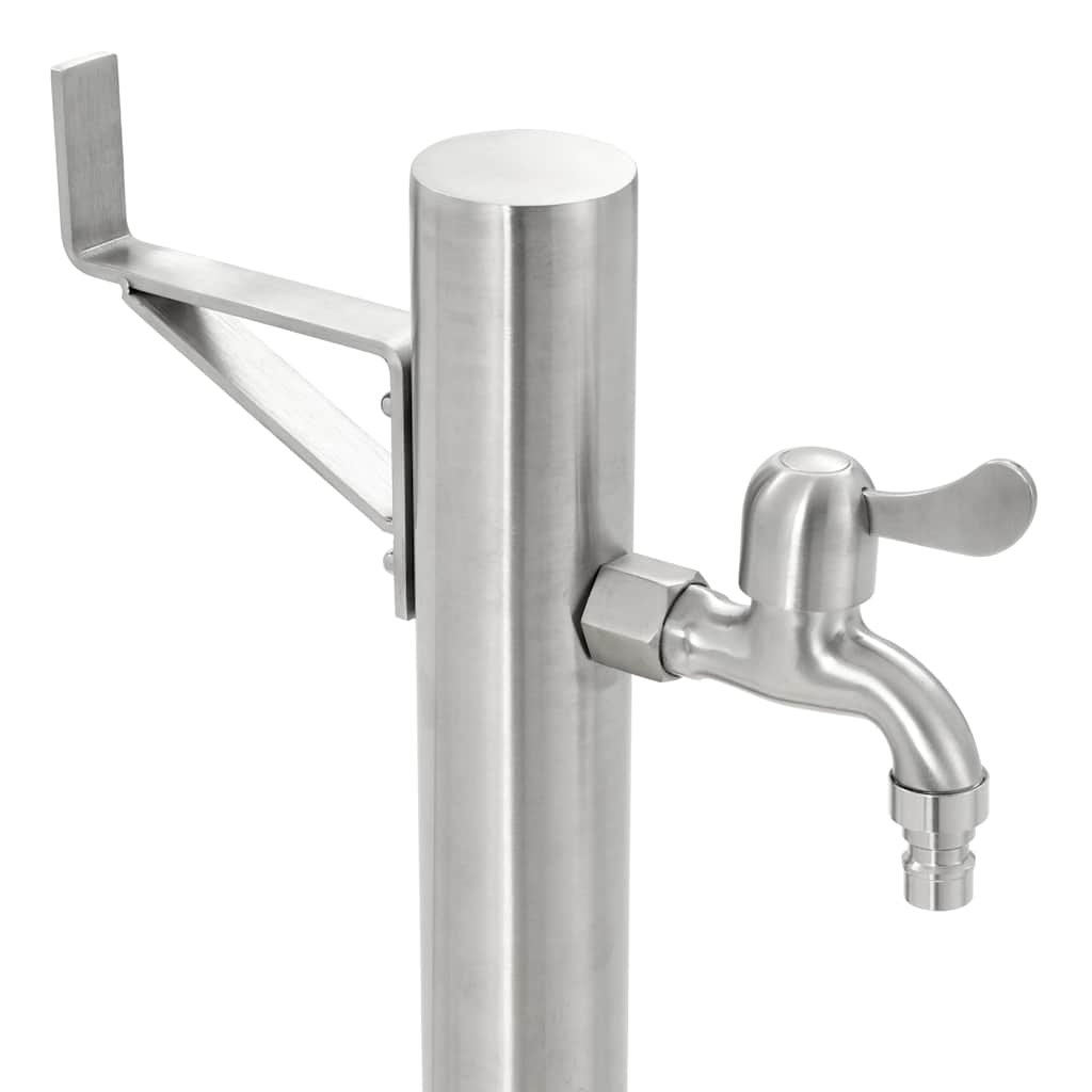 VidaXL Colonne Fontaine Eau Jardin Ronde – Acier Inoxydable 65 Cm, Robinet & Raccord Tuyau, Argent