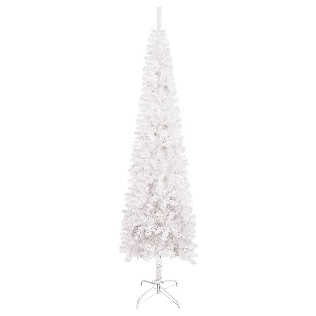 vidaXL Arbre de Noël mince pré-éclairé et boules blanc 210 cm