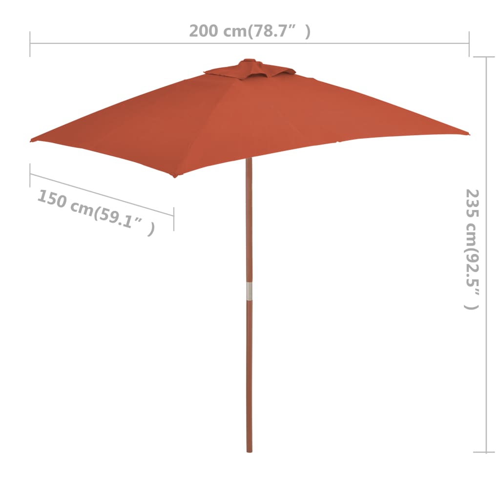 vidaXL Parasol d'extérieur avec mât en bois 150 x 200 cm Terre cuite