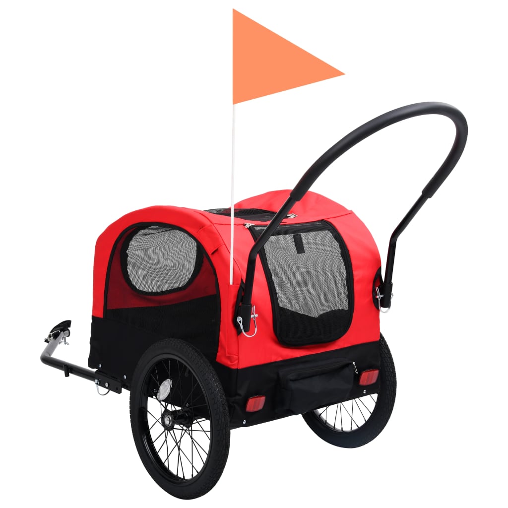 vidaXL Remorque de vélo pour chiens et poussette 2-en-1 rouge et noir