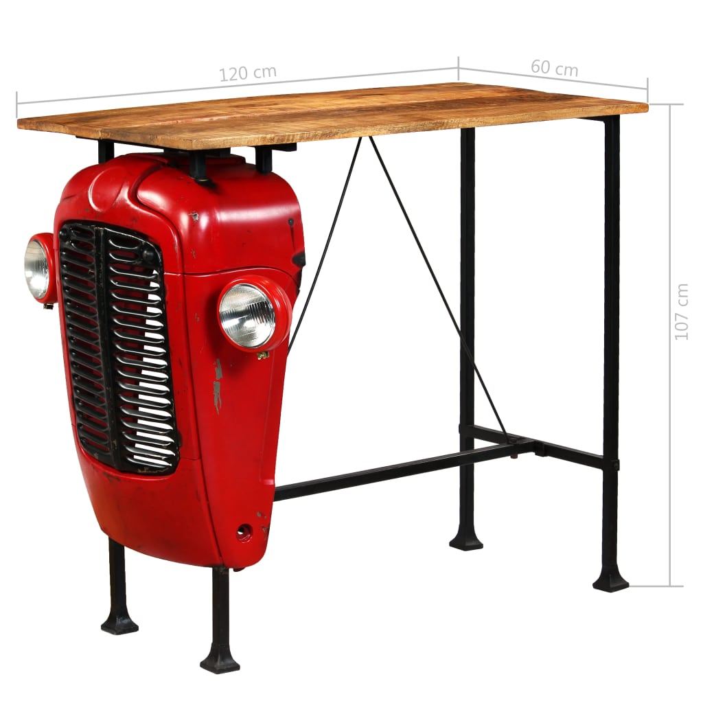 vidaXL Table de bar Bois de manguier 60x120x107 cm Rouge Tracteur