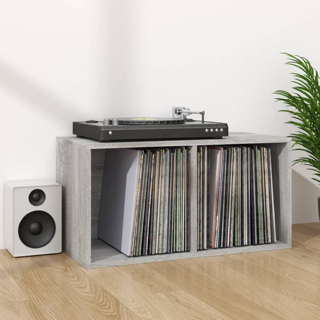 vidaXL Boîte de rangement à disques vinyle Sonoma gris 71x34x36 cm