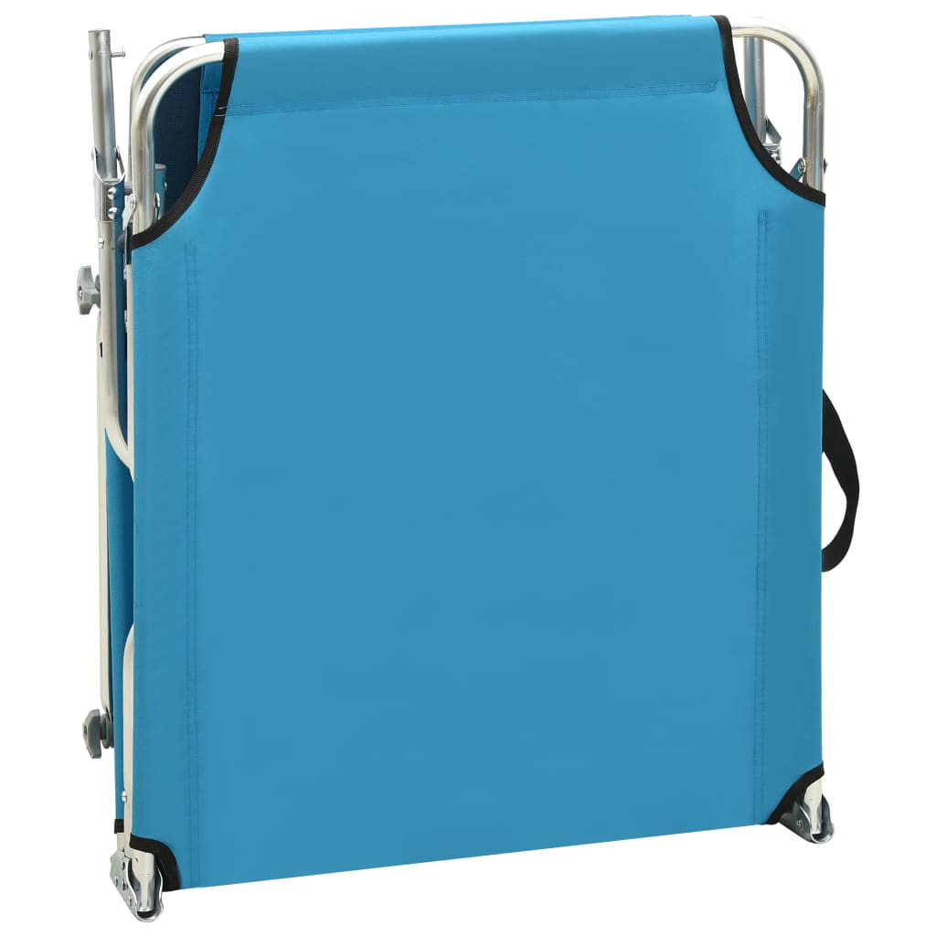 vidaXL Chaise longue pliable avec auvent Acier Turquoise et bleu