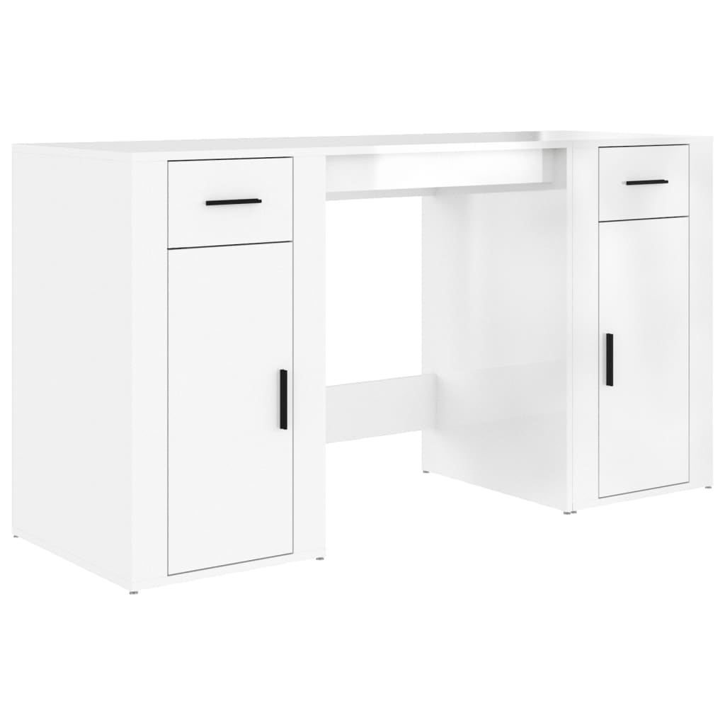 vidaXL Bureau avec armoire blanc brillant bois d'ingénierie