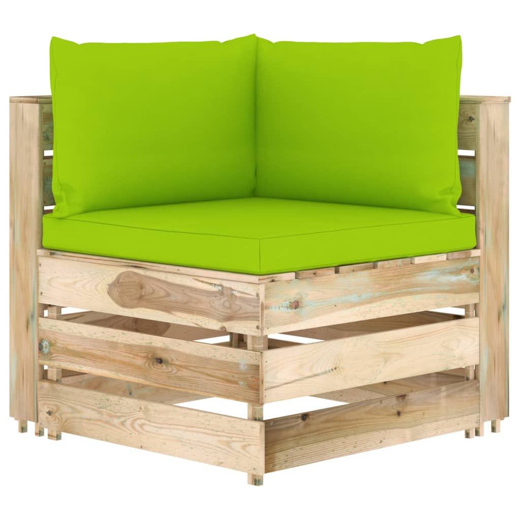 vidaXL Canapé de jardin 3 places avec coussins bois imprégné de vert