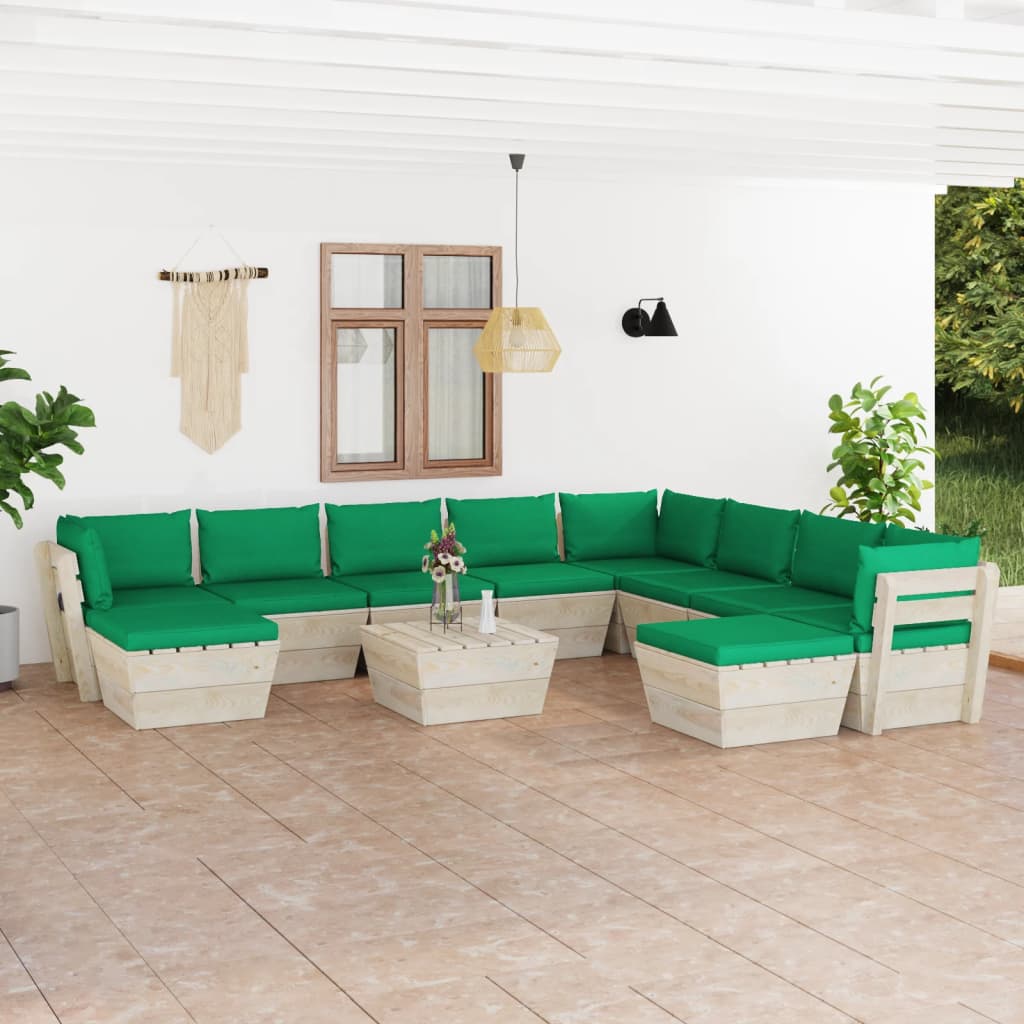 vidaXL Salon de jardin palette 11 pcs avec coussins Épicéa imprégné