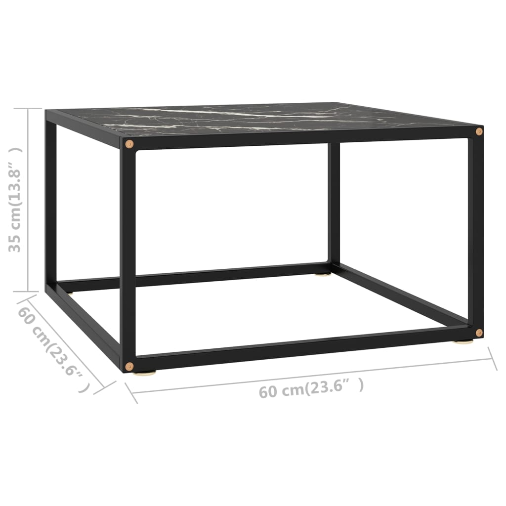 vidaXL Table basse Noir avec verre marbre noir 60x60x35 cm