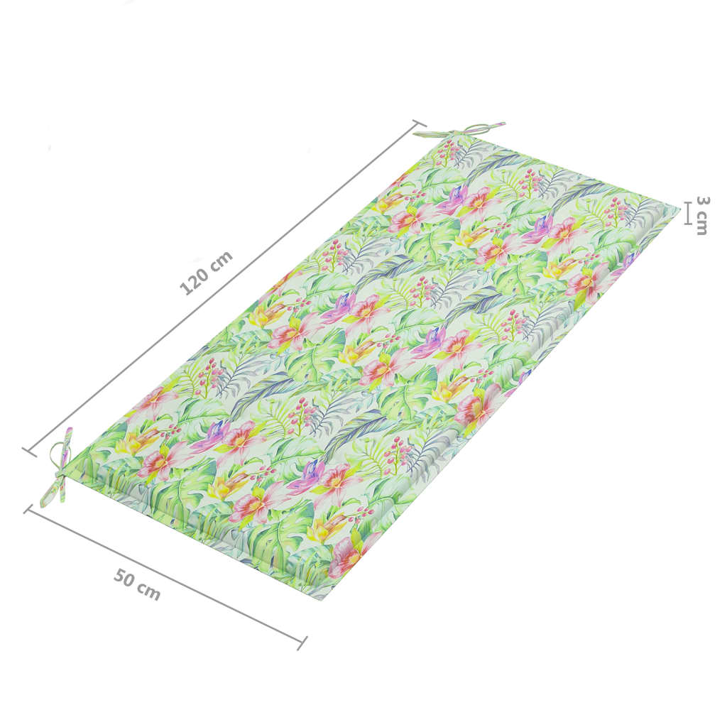 vidaXL Banc de jardin et coussin à motif de feuilles 120cm Teck massif