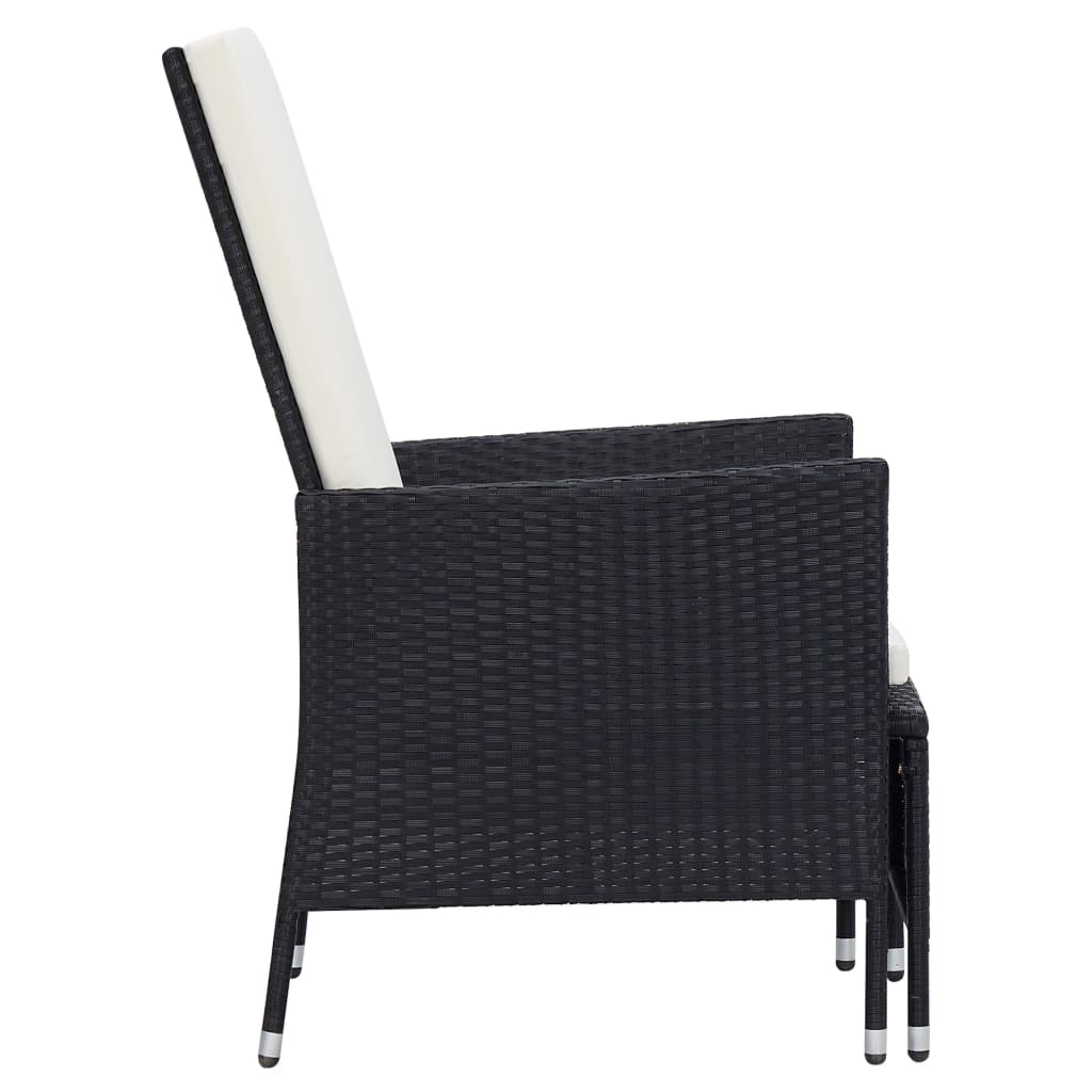 vidaXL Chaise inclinable de jardin avec coussins Résine tressée Noir