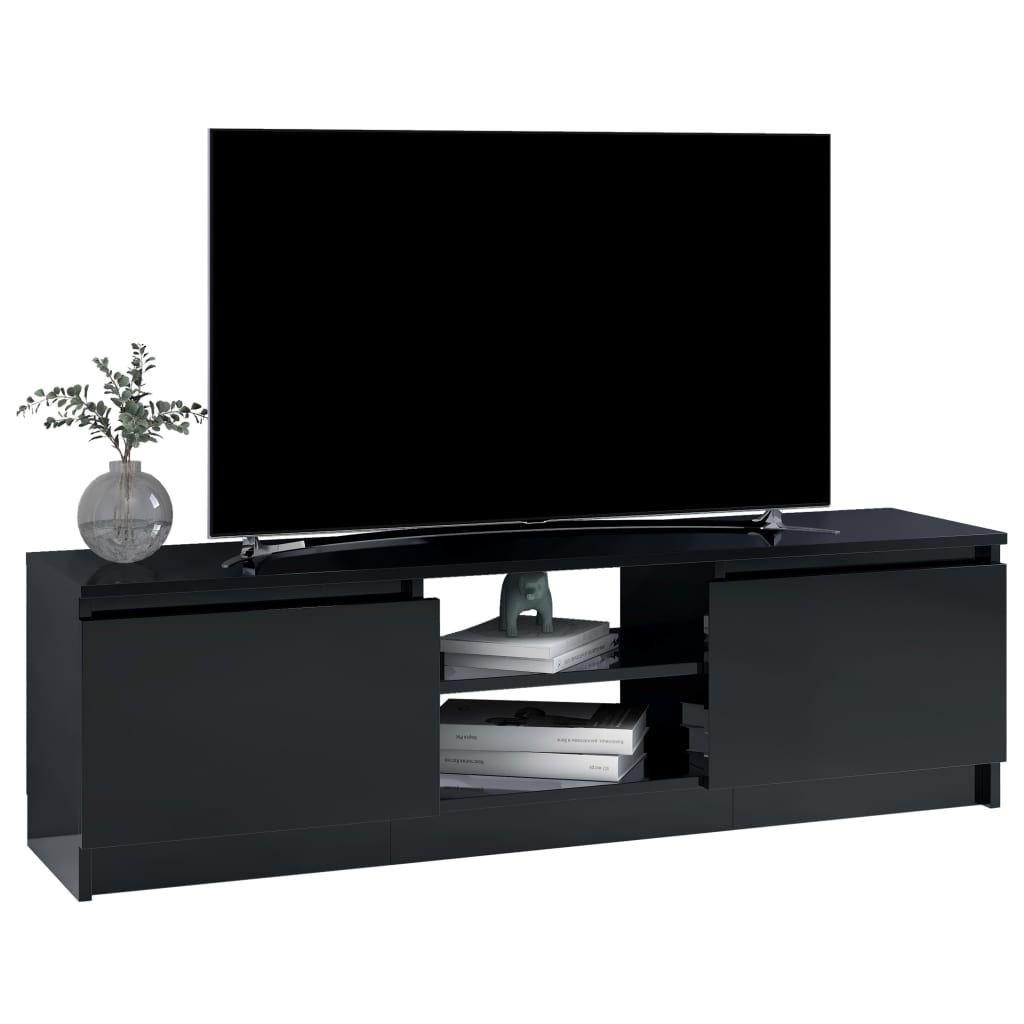vidaXL Meuble TV Noir brillant 120x30x35,5 cm Bois d’ingénierie