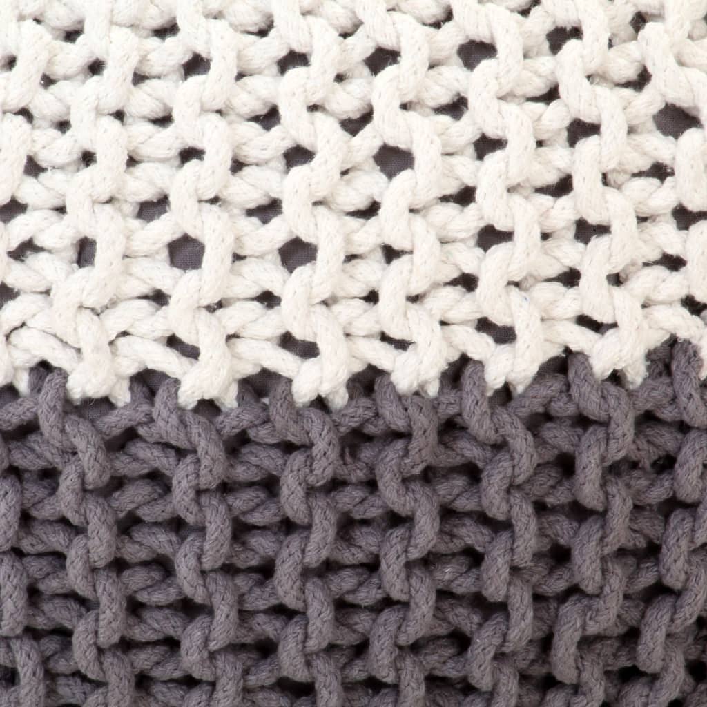 vidaXL Pouf tricoté à la main Anthracite et blanc 50 x 35 cm Coton