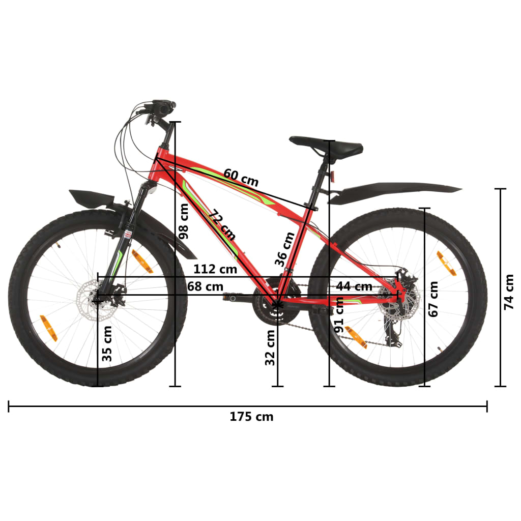 vidaXL Vélo de montagne 21 vitesses Roues de 26 pouces 36 cm Rouge