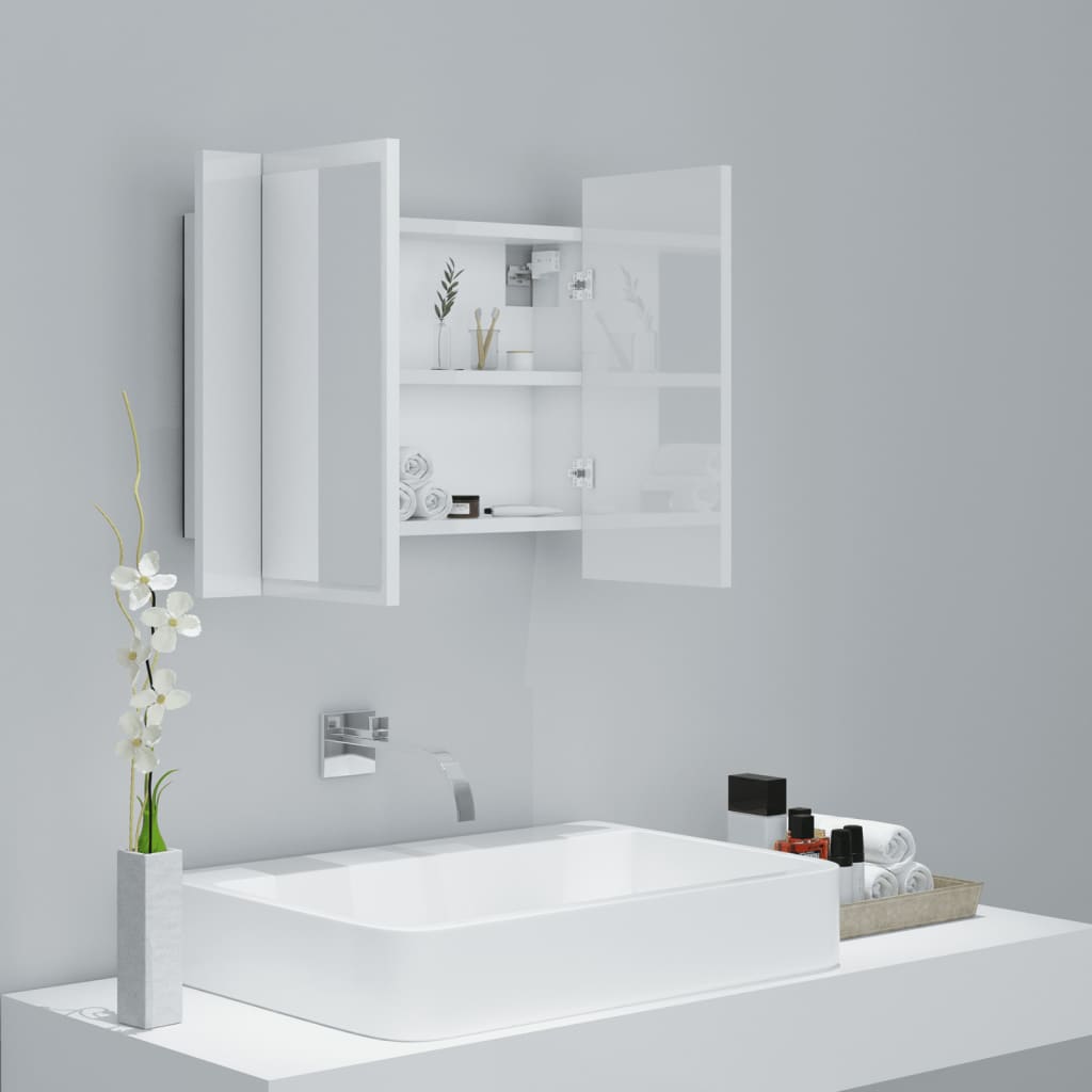 vidaXL Armoire à miroir de bain à LED Blanc brillant 60x12x45 cm