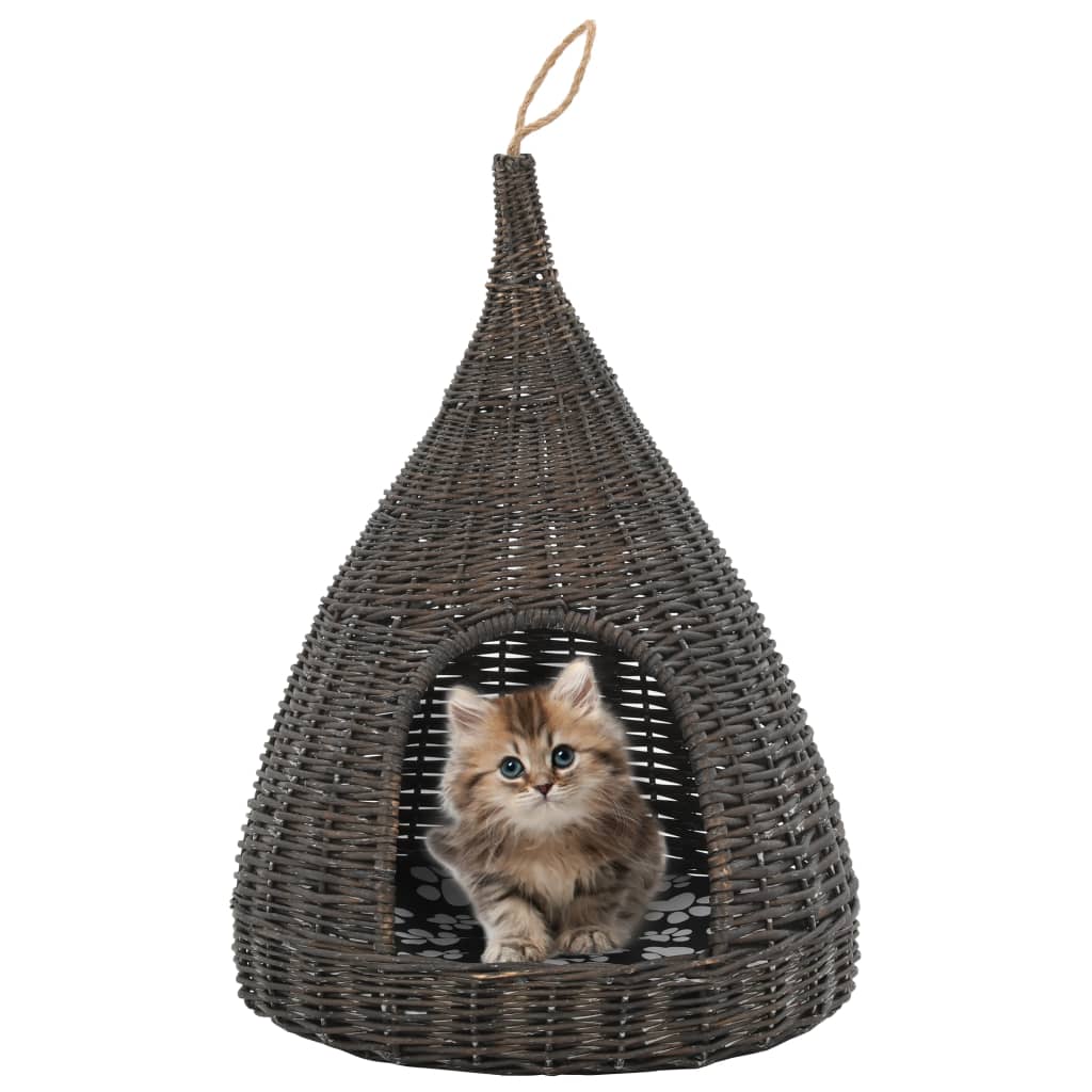 vidaXL Panier pour chats avec coussin Gris 40x60 cm Saule naturel