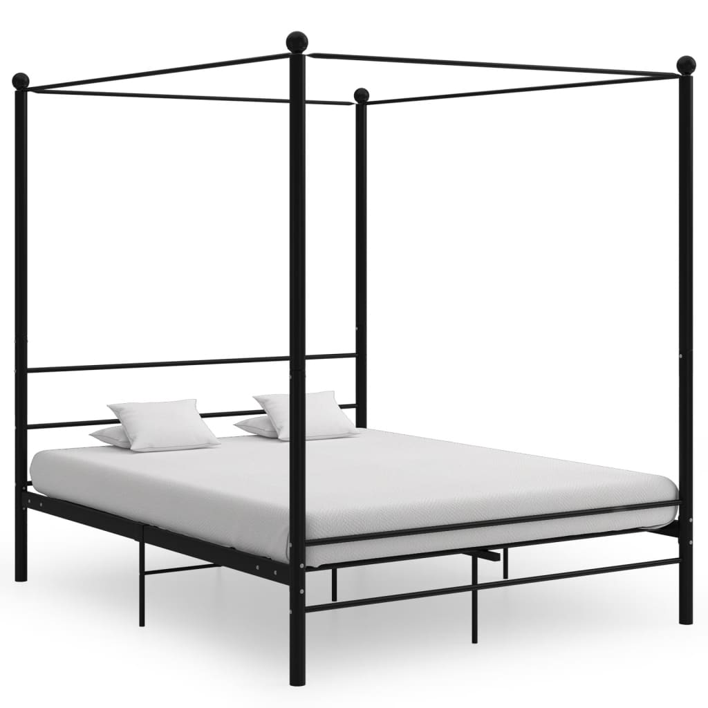 vidaXL Cadre de lit à baldaquin Noir Métal 160x200 cm