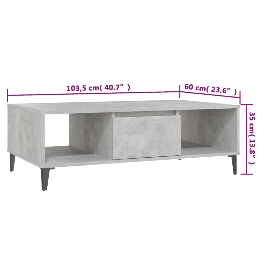 vidaXL Table basse gris béton 103,5x60x35 cm bois d'ingénierie