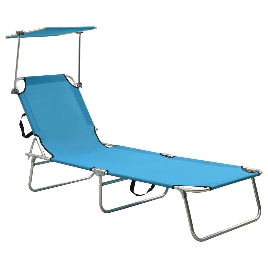 vidaXL Chaise longue pliable avec auvent bleu aluminium