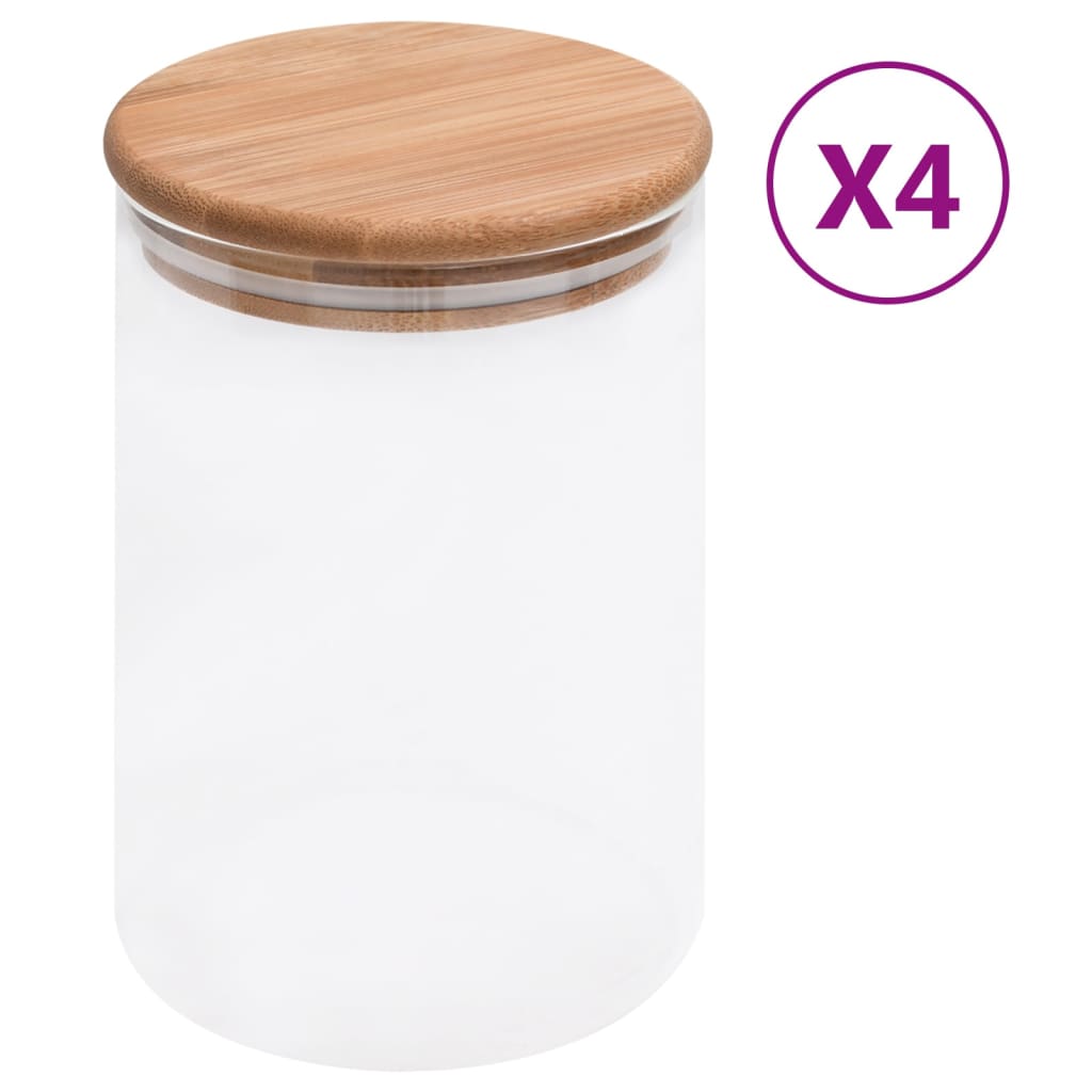 vidaXL Pots de conservation en verre couvercle en bambou 4 pcs 800 ml