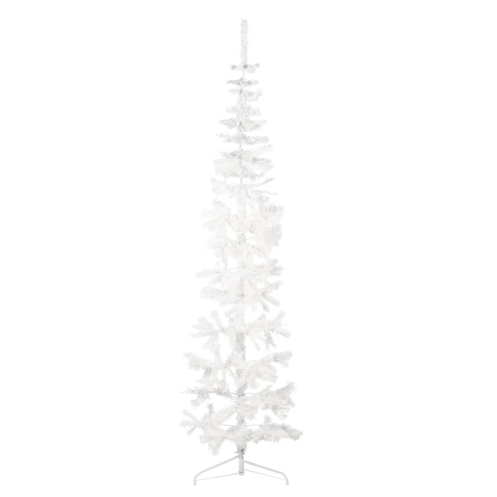 vidaXL Demi sapin de Noël artificiel mince avec support Blanc 210 cm
