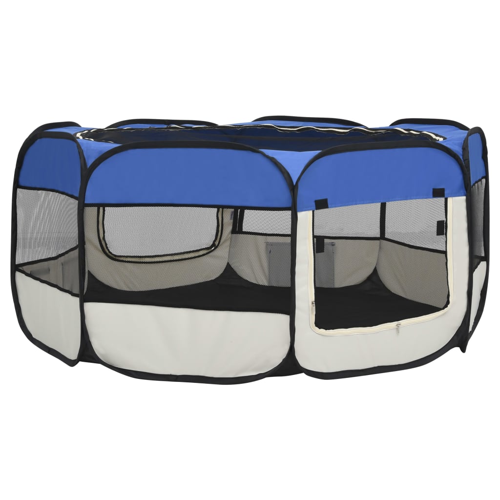 vidaXL Parc pliable pour chien avec sac de transport Bleu 145x145x61cm