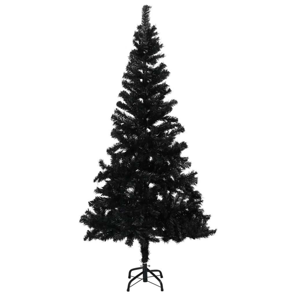 vidaXL Arbre de Noël artificiel pré-éclairé et boules noir 210 cm PVC