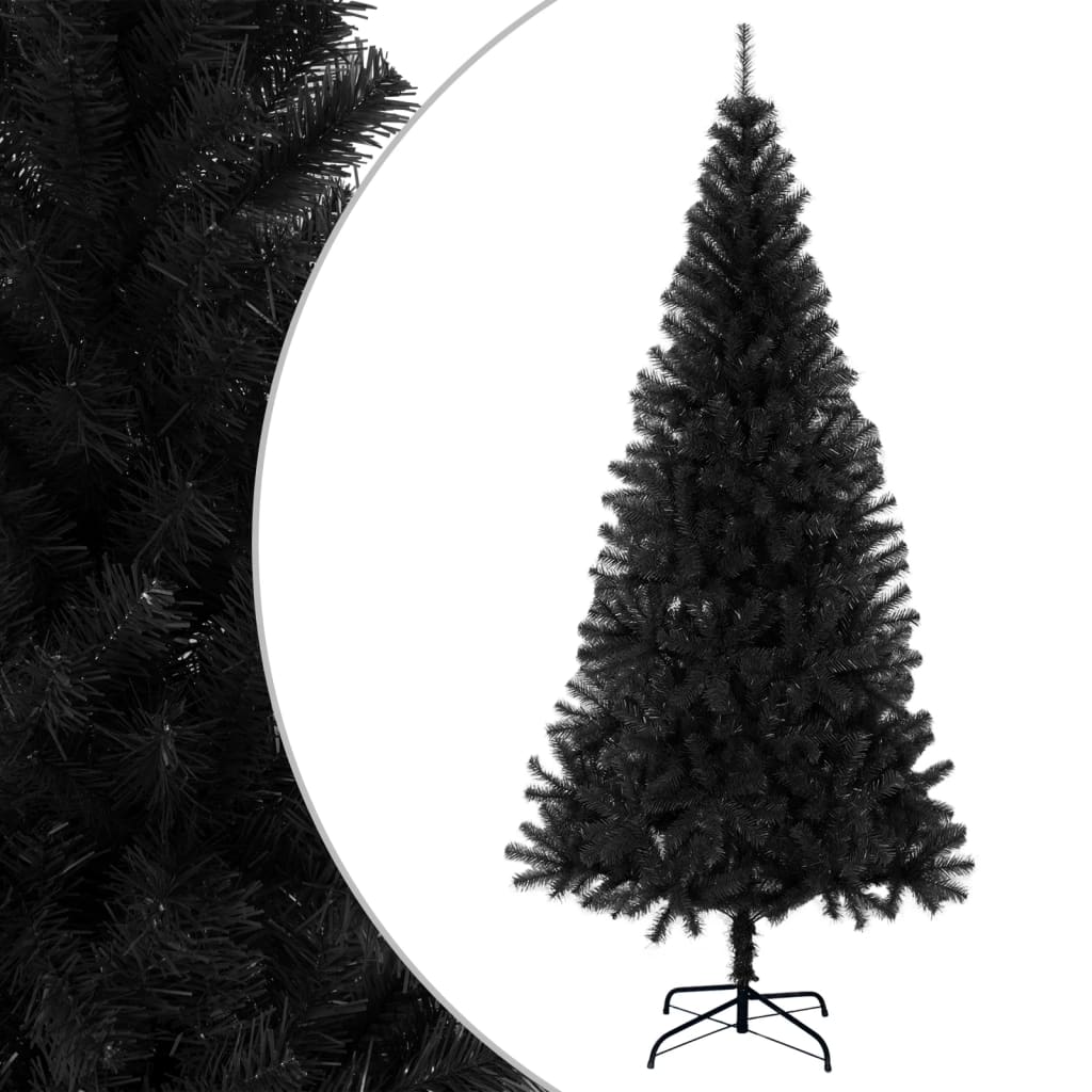 vidaXL Sapin de Noël artificiel avec support noir 210 cm PVC