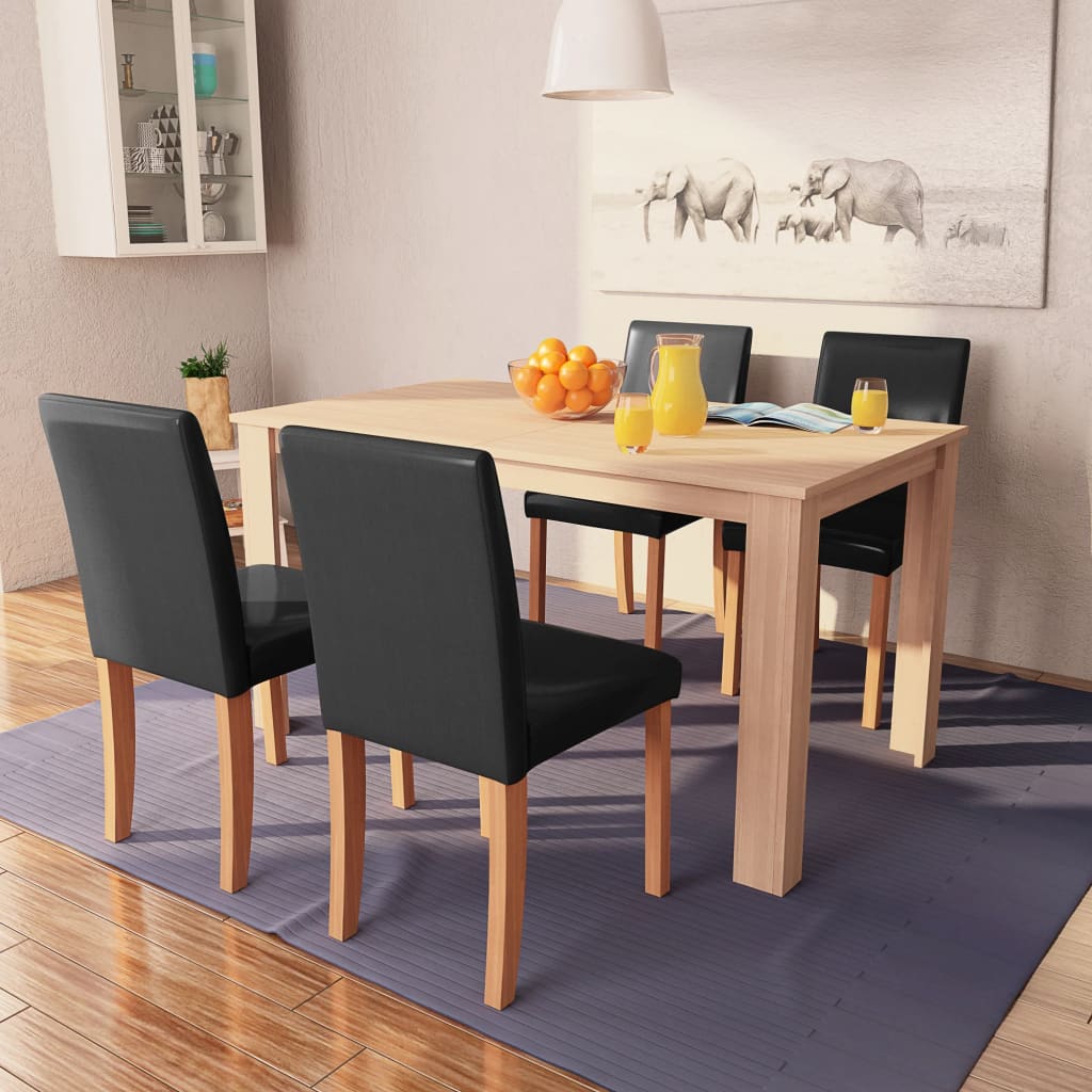 vidaXL Table et chaises 5 pcs Cuir synthétique Chêne Noir