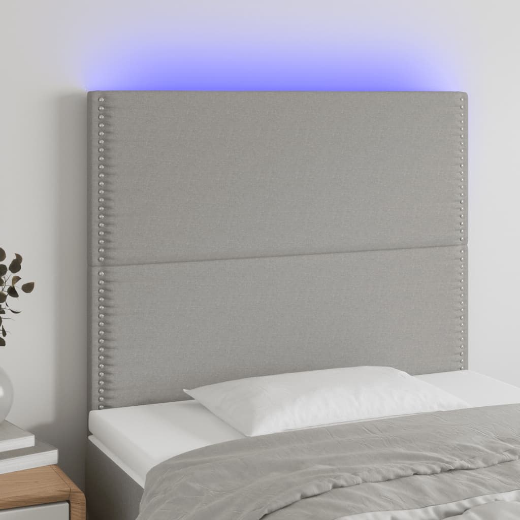 vidaXL Tête de lit à LED Gris clair 90x5x118/128 cm Tissu