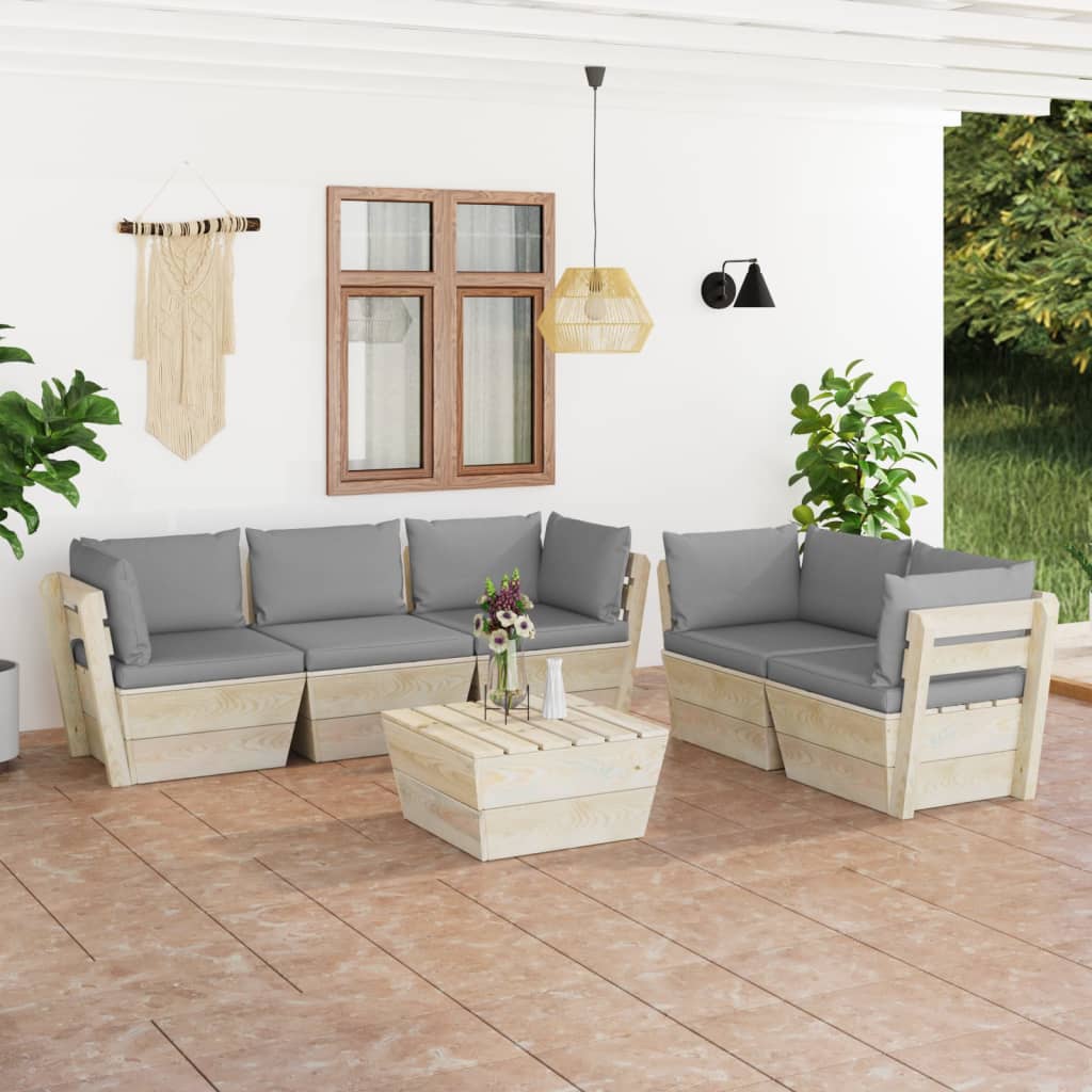 vidaXL Salon de jardin palette 6 pcs avec coussins Épicéa imprégné