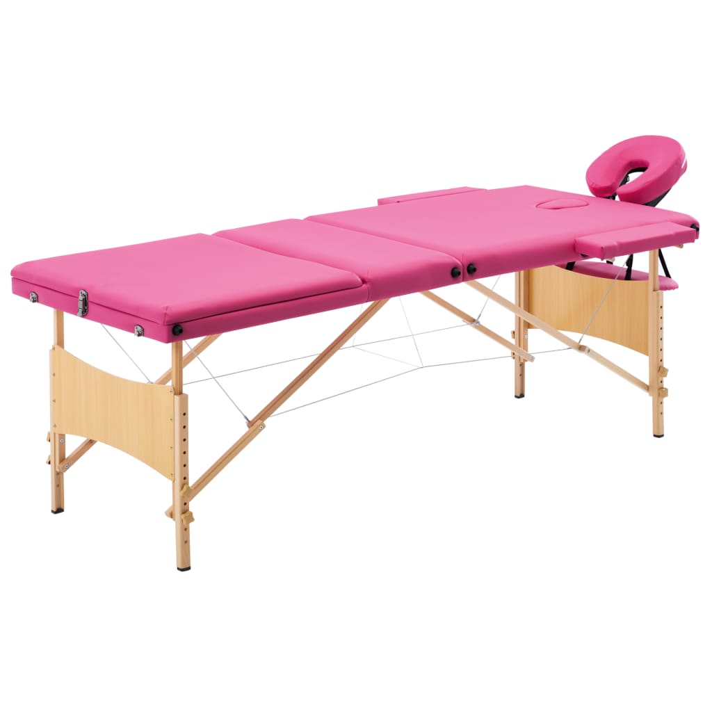 vidaXL Table de massage pliable 3 zones Bois Rose
