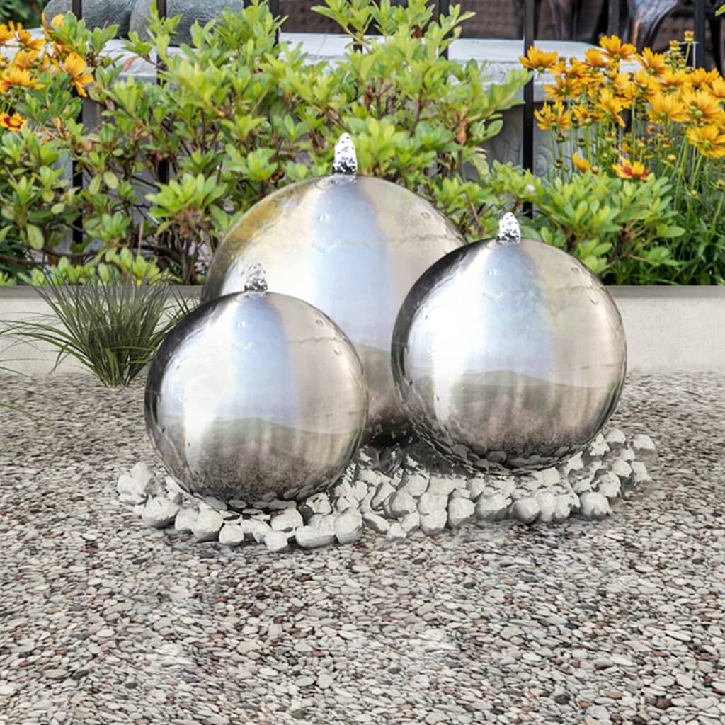 vidaXL 3 pcs Sphères de fontaine de jardin avec LED Acier inoxydable