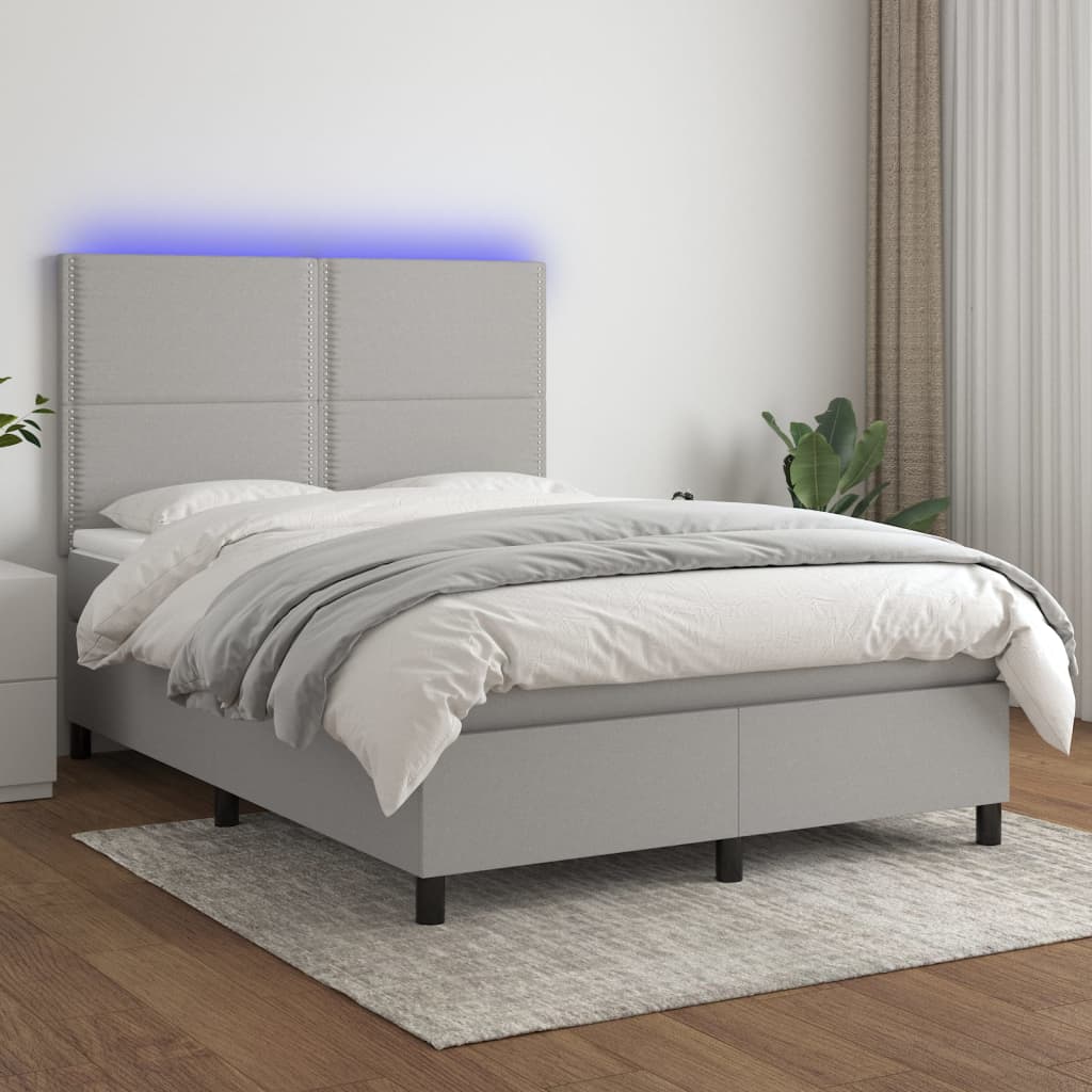 vidaXL Sommier à lattes de lit et matelas et LED Gris clair 140x200 cm