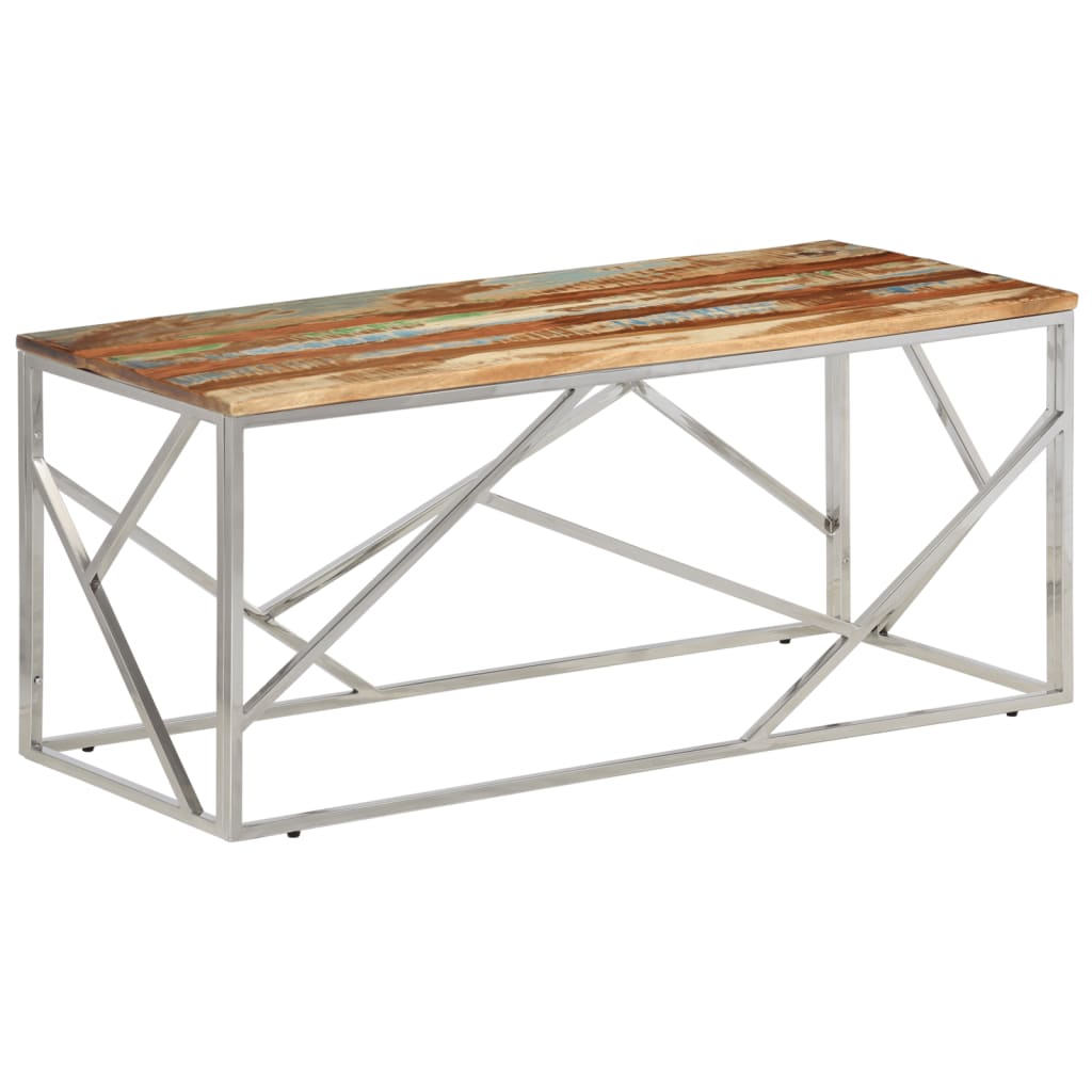 vidaXL Table basse argenté inox et bois de récupération massif