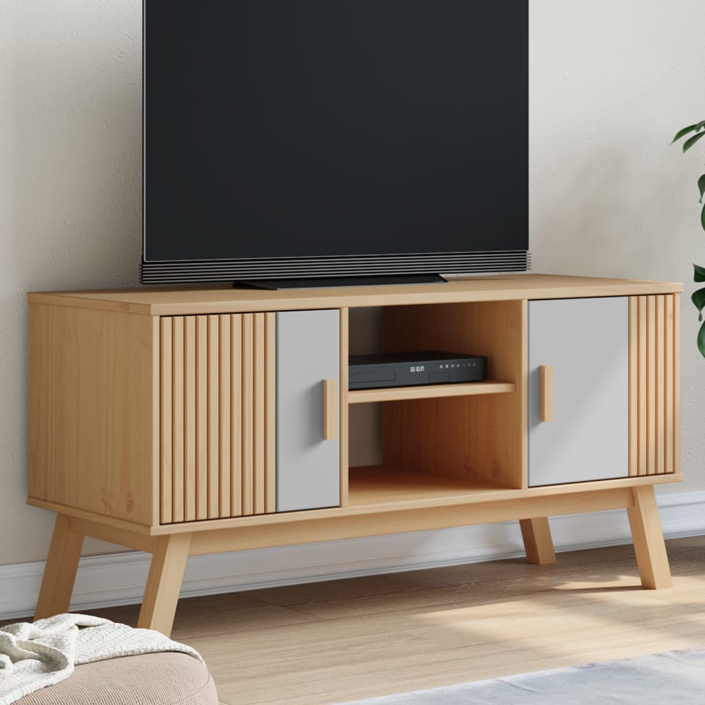 vidaXL Meuble TV OLDEN gris et marron 114x43x57 cm bois de pin massif