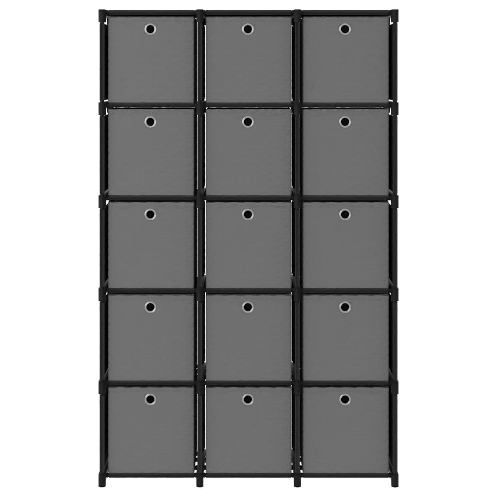 vidaXL Étagère à 15 cubes avec boîtes Noir 103x30x175,5 cm Tissu