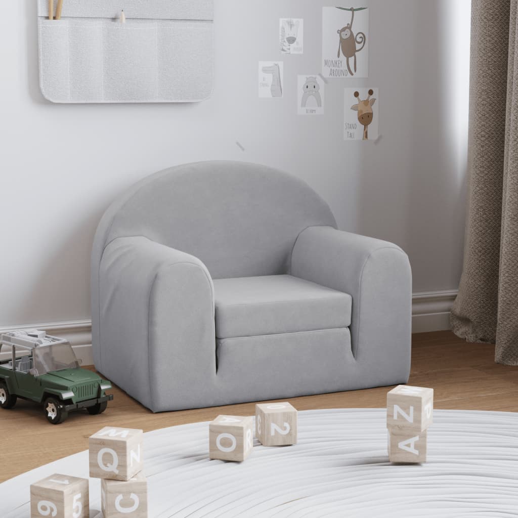 vidaXL Canapé-lit pour enfants gris clair peluche douce