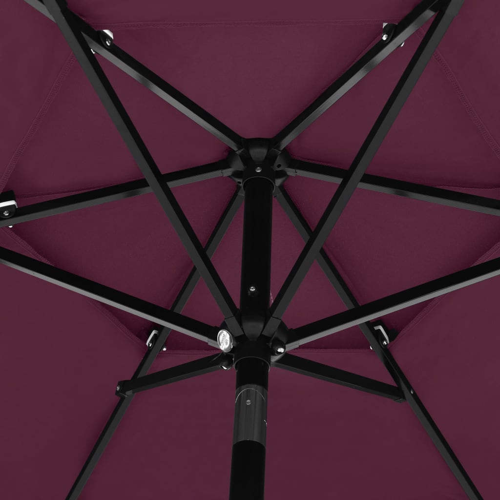 vidaXL Parasol à 3 niveaux avec mât en aluminium Bordeaux 2,5 m