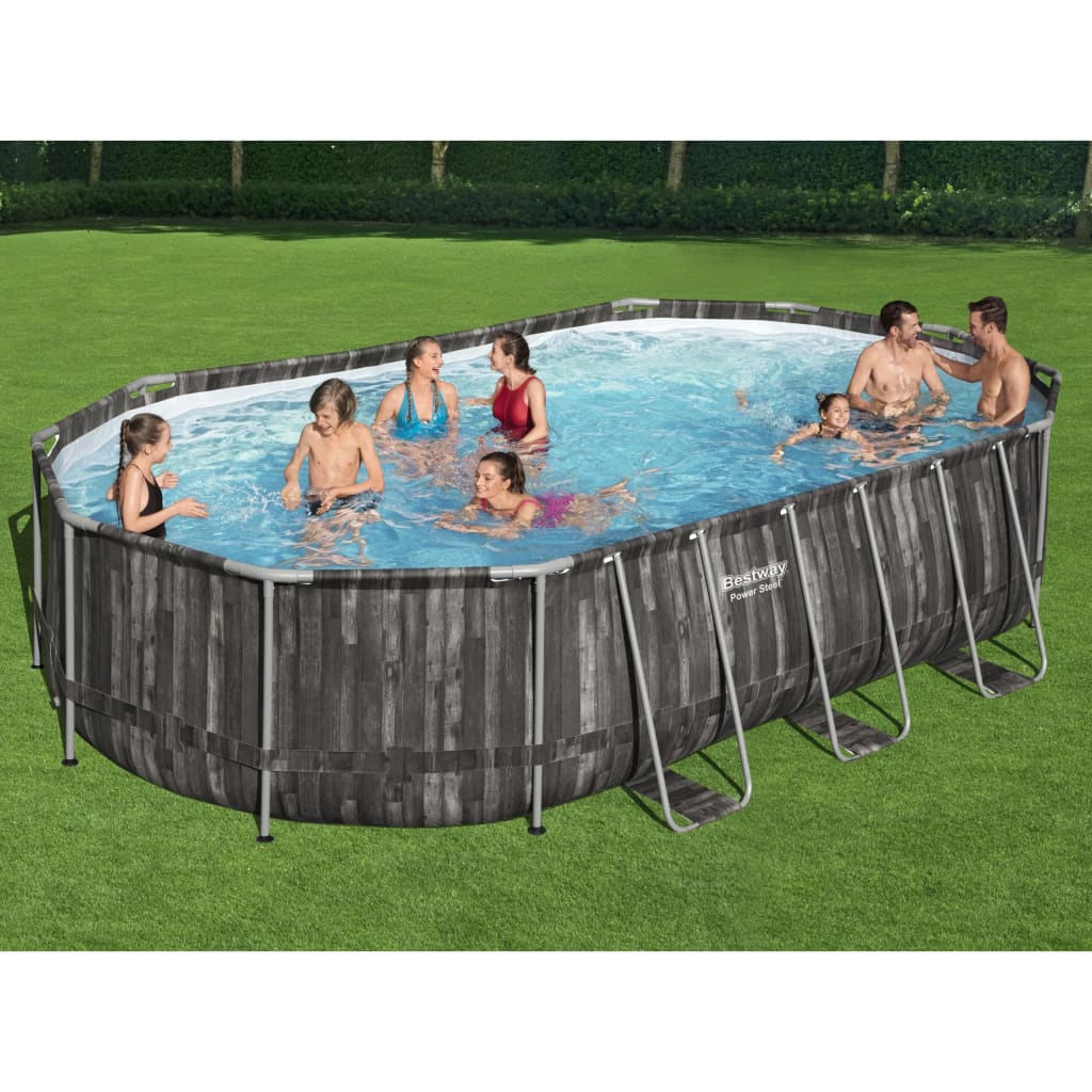 Bestway Ensemble de piscine ovale Power Steel 488x305x107 cm