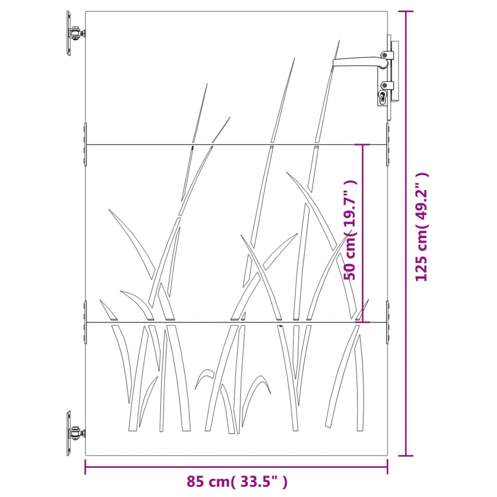 vidaXL Portail de jardin 85x125 cm acier corten conception d'herbe