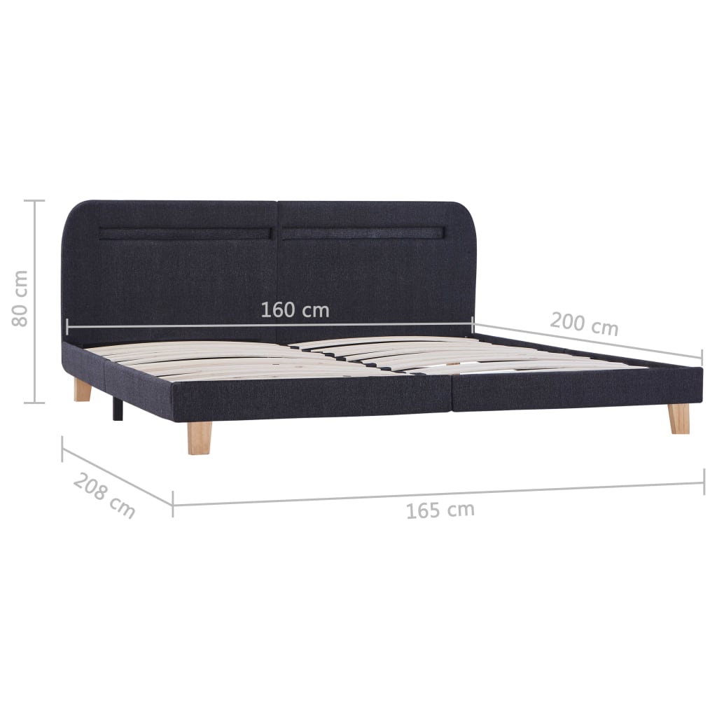 vidaXL Cadre de lit avec LED Gris foncé Tissu 160 x 200 cm