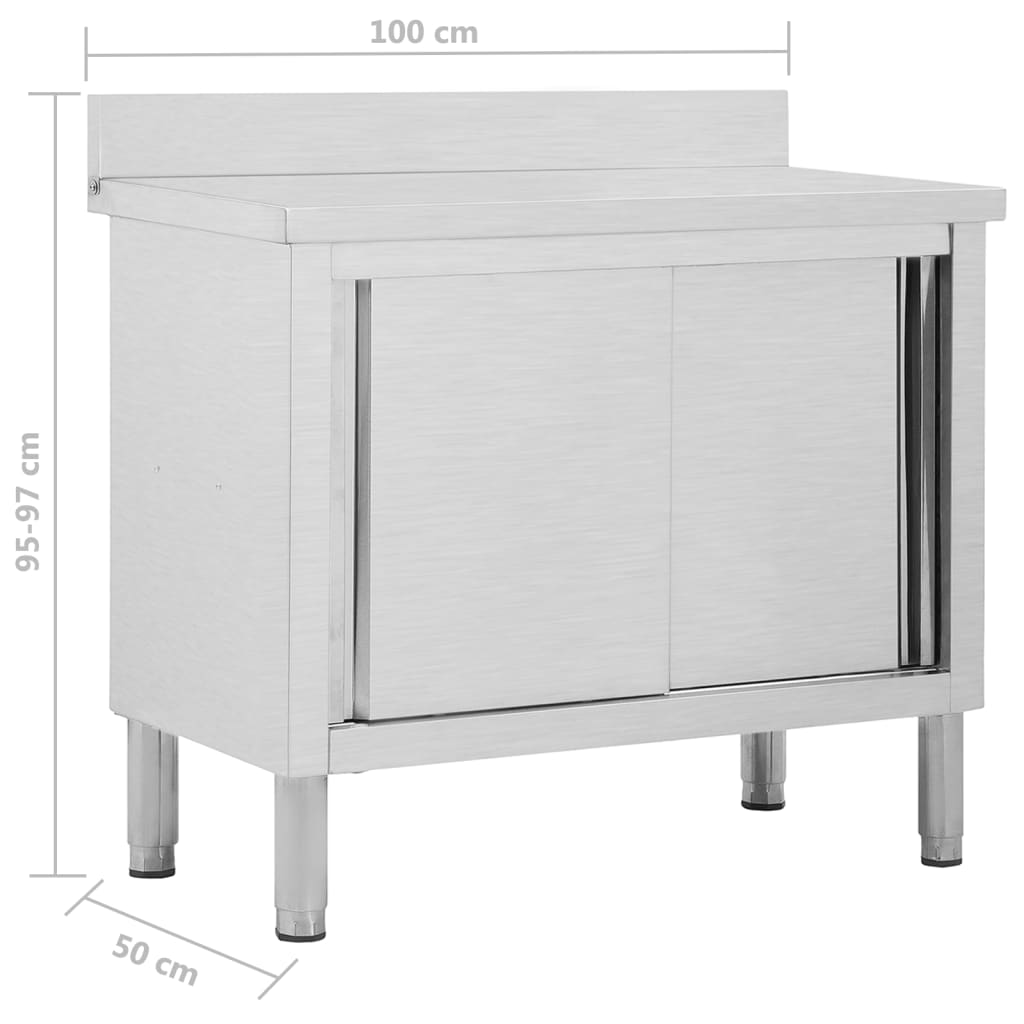 vidaXL Table de travail avec portes coulissantes 100x50x(95-97)cm Inox