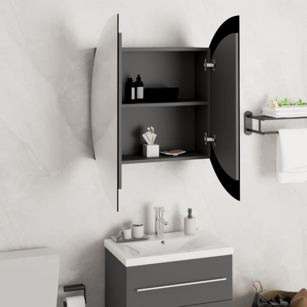 vidaXL Armoire de salle de bain miroir rond et LED Gris 54x54x17,5 cm