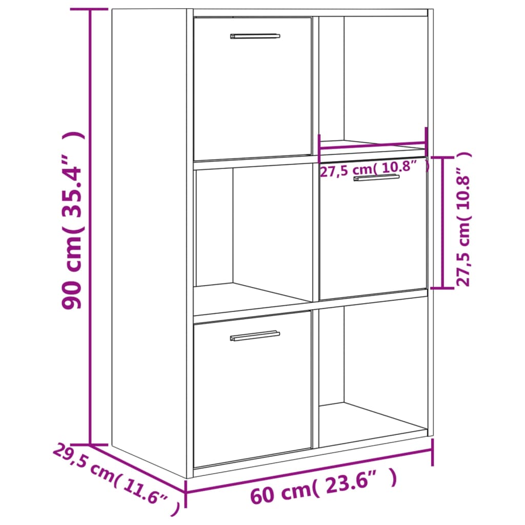 Armoire De Rangement Noir 60x29,5x90 Cm - 6 Compartiments (3 Avec Portes), Aggloméré, Pour Salon, Bureau Ou Chambre