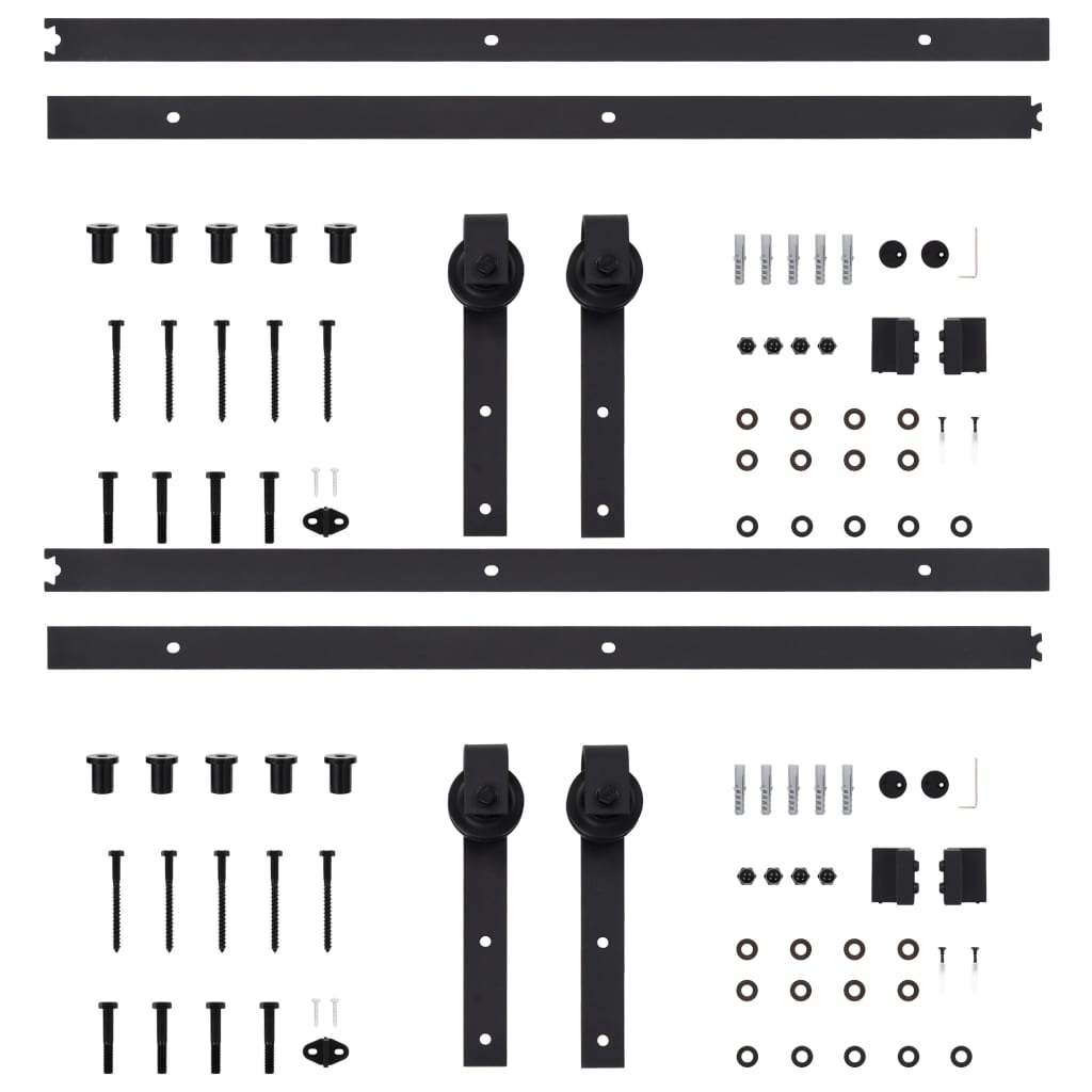 vidaXL Kits de fixation pour porte coulissante 2 pcs 183 cm Acier Noir
