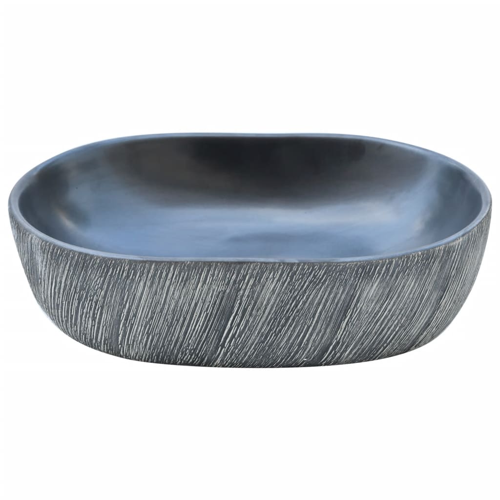 vidaXL Vasque à poser noir et gris ovale 47x33x13 cm céramique