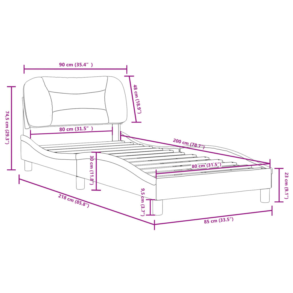 vidaXL Cadre de lit avec tête de lit Gris 80x200 cm Similicuir