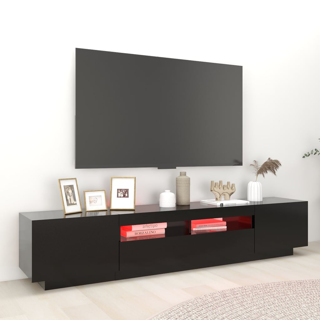 vidaXL Meuble TV avec lumières LED Noir 200x35x40 cm