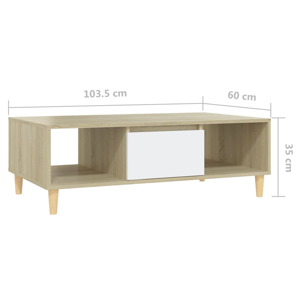 vidaXL Table basse Blanc et chêne sonoma 103,5x60x35 cm Aggloméré